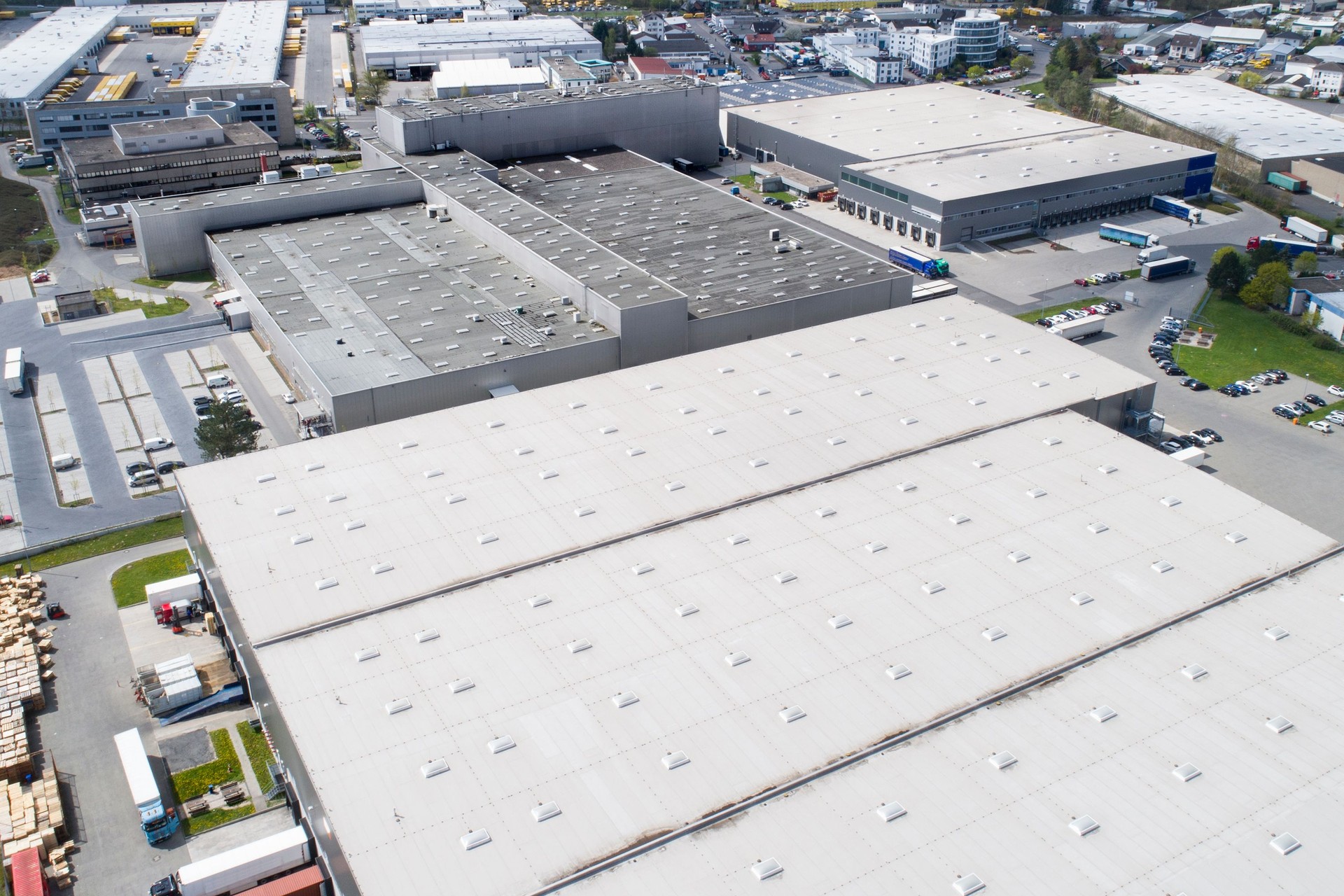 Aerial view of industrial buildings