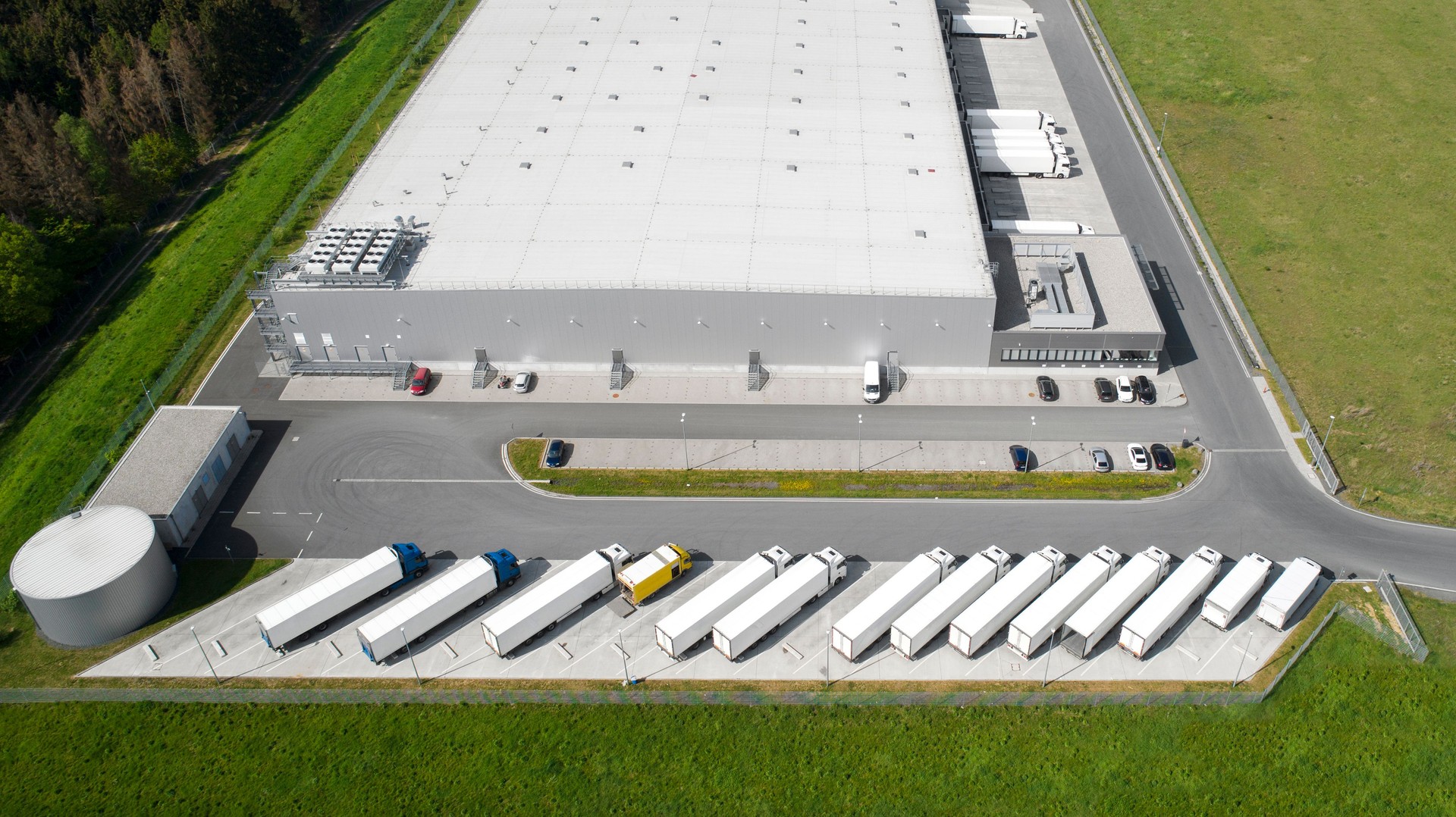 Loading bay, industrial building, logistics - aerial view